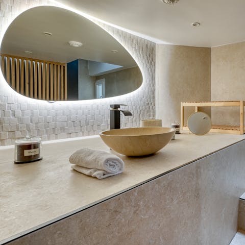 Get ready for a night out in the boutique-hotel-style bathroom