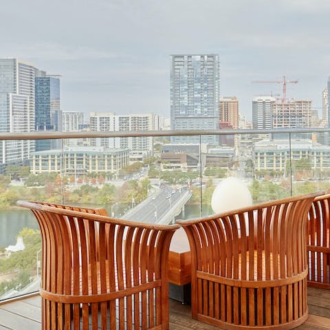 Take in the scenery from the shared rooftop sky lounge