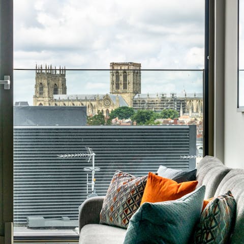 Gaze out at the cathedral from the comfort of your sofa – your location on the sixth floor offers incredible views