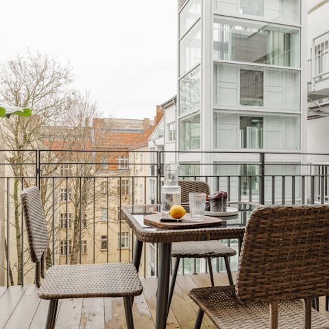 Start the day with pastries and coffee on the balcony