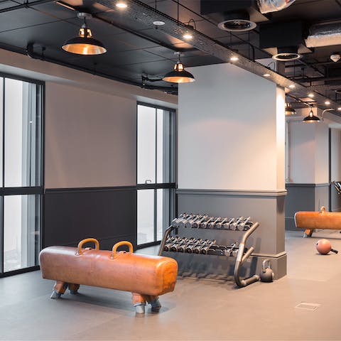 Sweat away the day's stresses in the building's gym