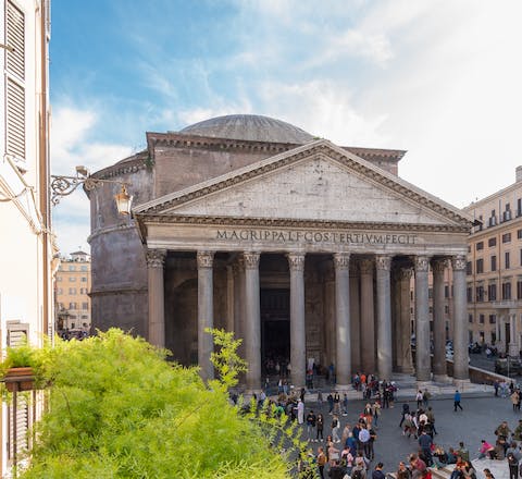 Admire that unbelievable view of the Pantheon from the balcony