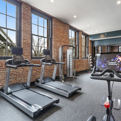 Stay active at the in-building gym