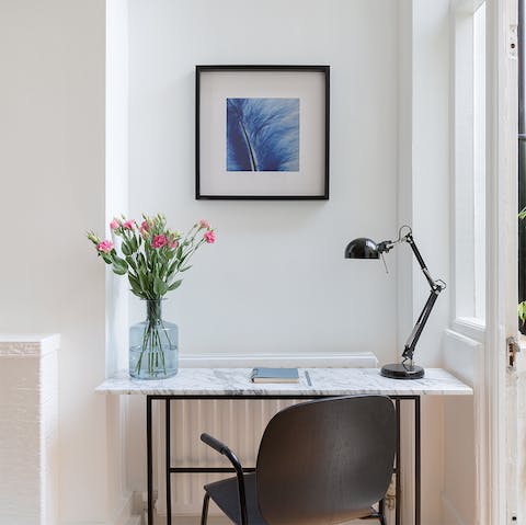 Work from home at the marble-topped desk