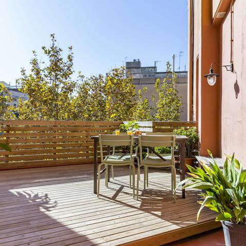 Enjoy breakfasts out in the fresh air on your private sunny terrace