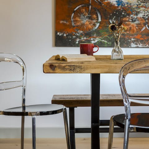 Make new memories around the repurposed-wood dining table