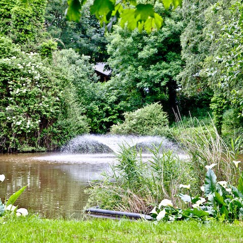 Take a stroll through the sun-dappled woodland or find a quiet spot by the lake