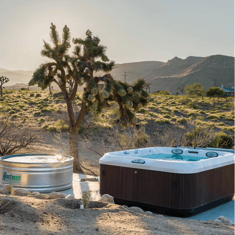 Choose between a soak in the cowboy tub or hot tub