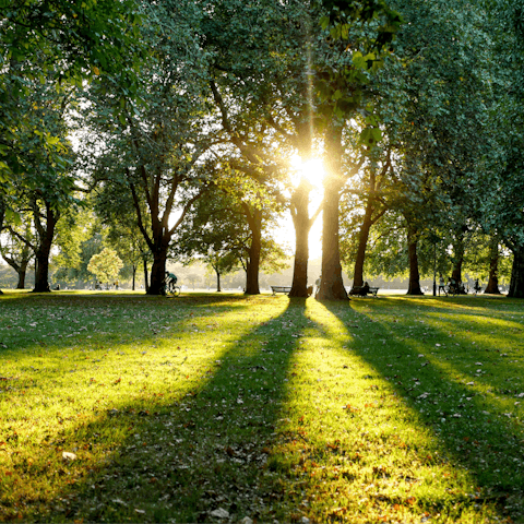 Take a walk to Hyde Park, around twenty-five minutes away