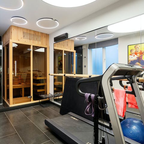 Treat yourself to a sauna session or keep up your fitness on the treadmill
