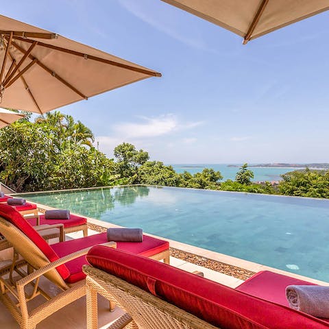 Take a refreshing dip in the infinity pool or relax on the sun loungers with the stunning vistas before you 