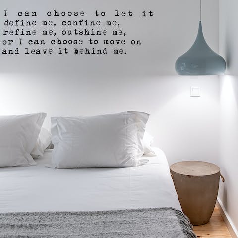 Wake up each morning feeling well-rested and extra motivated, thanks to the quote above the bed 