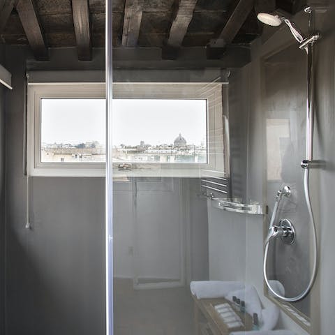 Enjoy a refreshing shower with panoramic vistas over Rome's rooftops