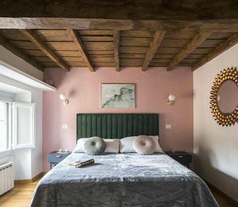 Drift off beneth the characterful wooden ceiling beams