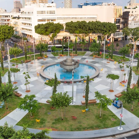 Take a seat at Dizengoff Square — five minutes' walk away — and listen to the soothing sounds of the fountain