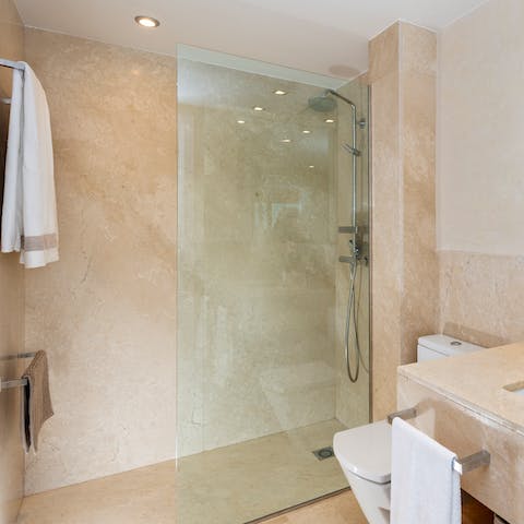 Freshen up before dinner in one of two modern bathrooms