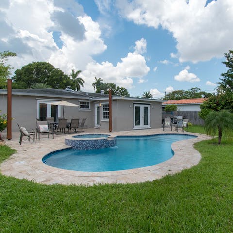 Relax in the heated pool and spa