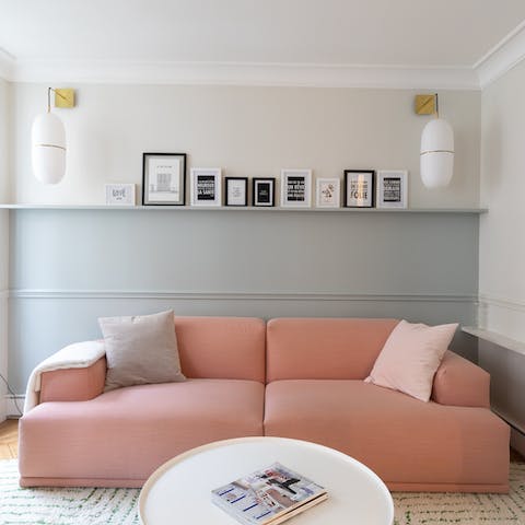 Comfy pink sofa to sink into
