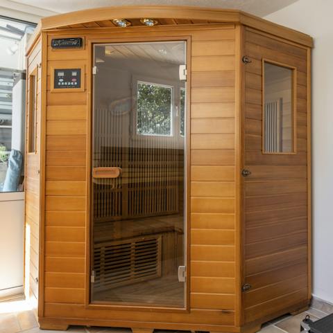 Feel the stress melt away in the private sauna after a quick workout