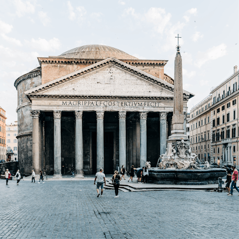 Visit the beautiful and historic Roman Pantheon temple just a brief walk from your doorstep