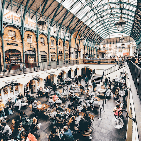 Explore Covent Garden's high-end boutiques and upscale eateries, ten minutes away on foot