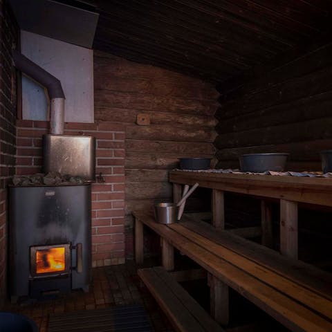 Relax and unwind in the traditional sauna cabin