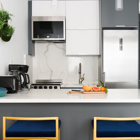 A sleek and sophisticated kitchenette