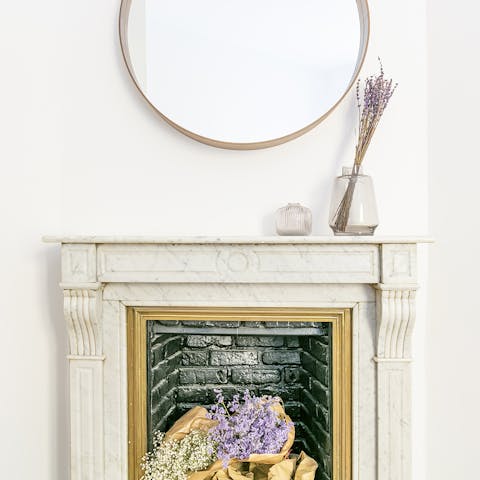 A decorative fireplace