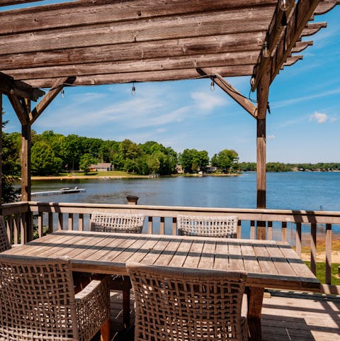 Sip your morning coffee as you drink in the lake views