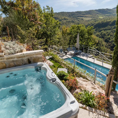 Drink in the stunning mountain views as you relax in the hot tub