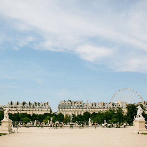 Take a stroll through the Tuileries Garden, twelve minutes away on foot