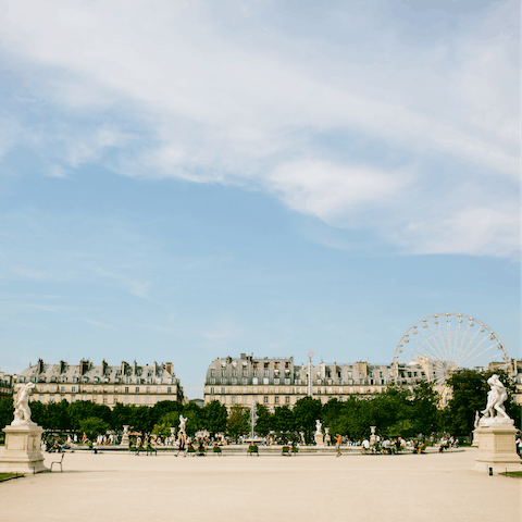 Take a stroll through the Tuileries Garden, twelve minutes away on foot