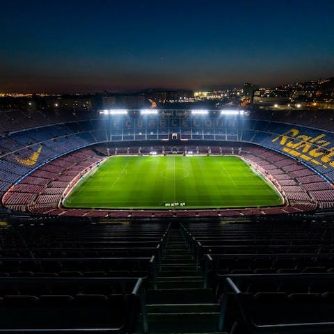 Walk fourteen minutes to Camp Nou for a tour of the home of FC Barcelona