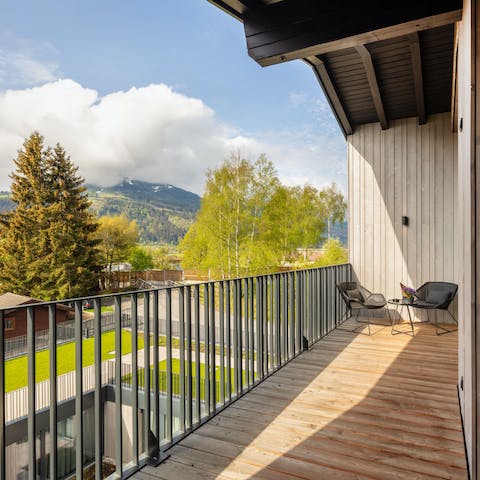 Head out to the private balcony for glorious mountain views