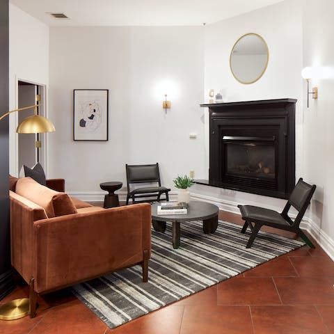 Map out your plans for the day in the building's cosy lounge area