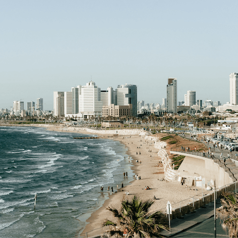 Spend the day on the powdery sands of Jerusalem Beach, a few minutes' walk from your apartment