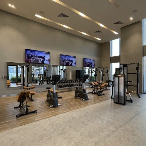 Keep up your fitness regime with a morning workout in the communal gym
