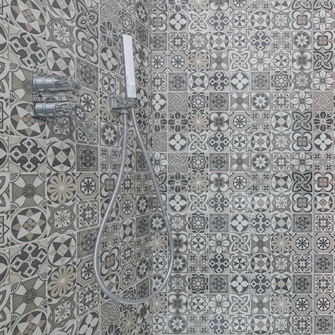 Patterned bathroom tiles