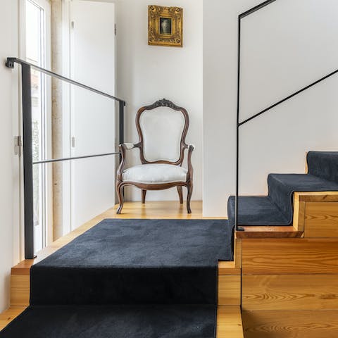 Walk to bed up the elegant staircase