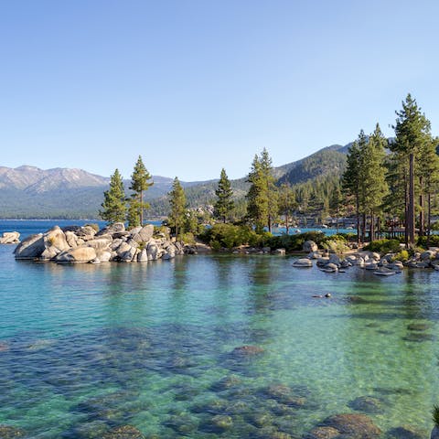 Explore iconic Lake Tahoe, a 10-minute drive away
