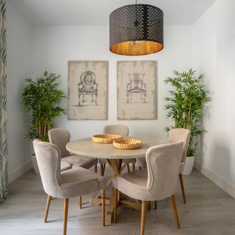 Enjoy breakfast at the chic dining table