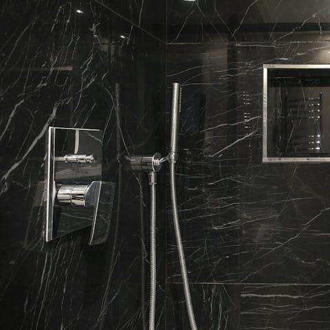 A sleek marble shower