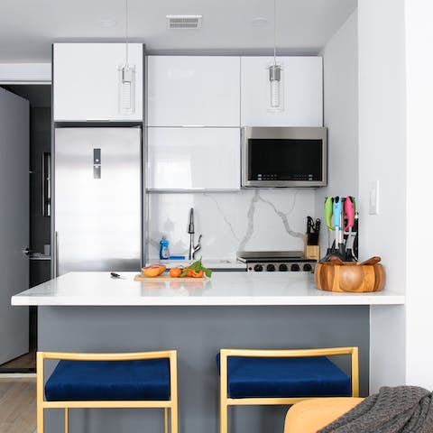 A fully equipped and sleek kitchenette