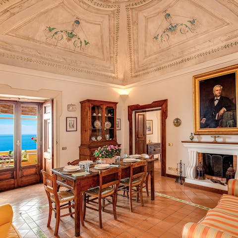 Tuck into a home-cooked Italian meal under the dining room's vaulted ceiling