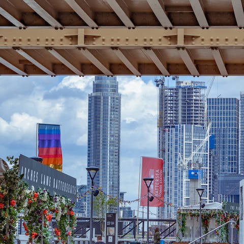 Check out the bars, restaurants and shops of Battersea Power Station – it's a twelve-minute stroll