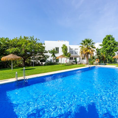 Stay active and escape the heat in the building's communal pool