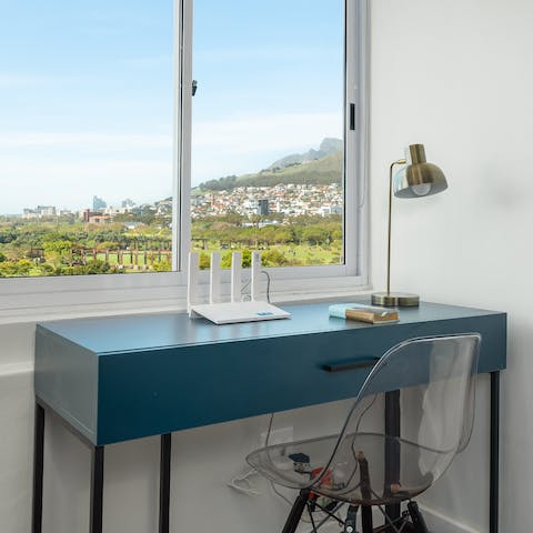 Crack on with some work at the designated desk area with a view
