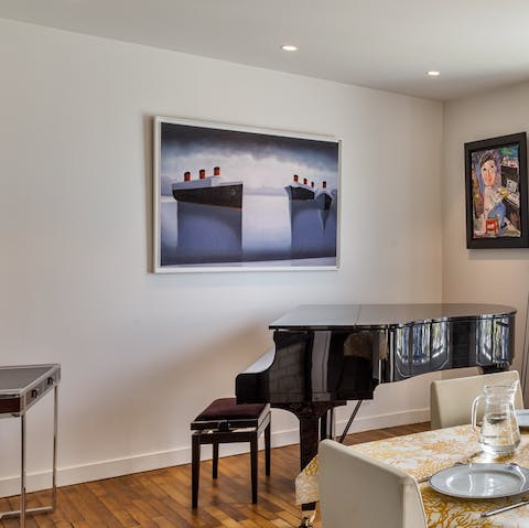 Enjoy the gorgeous artworks around the house, and fill it with music with the piano
