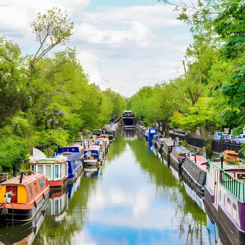 Admire the houseboats on the canal in Little Venice, minutes away