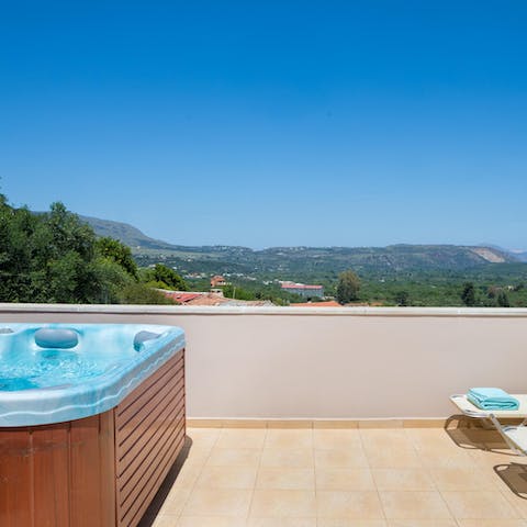 Gaze out towards the Bay of Souda from your rooftop Jacuzzi